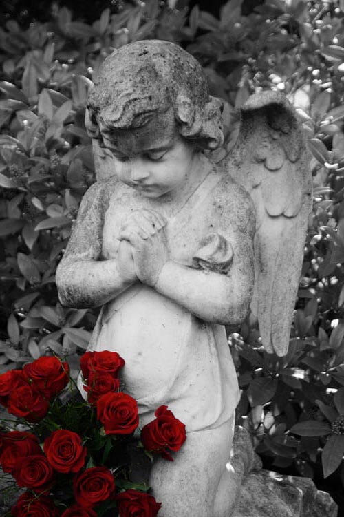 Engel mit roten Rosen